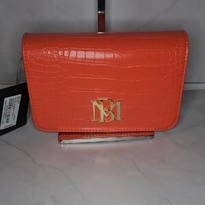 NWT Badgley Mischka Vegan Leather Croc-Embossed Wallet On Chain